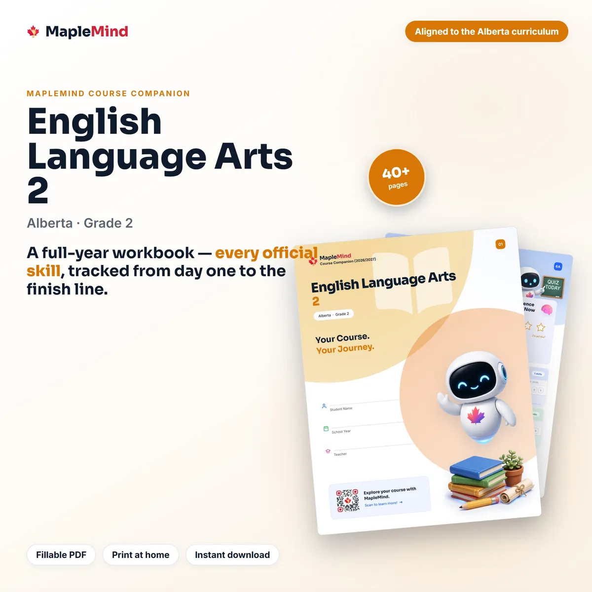 English Language Arts 2 Alberta student workbook and progress tracker — fillable PDF cover