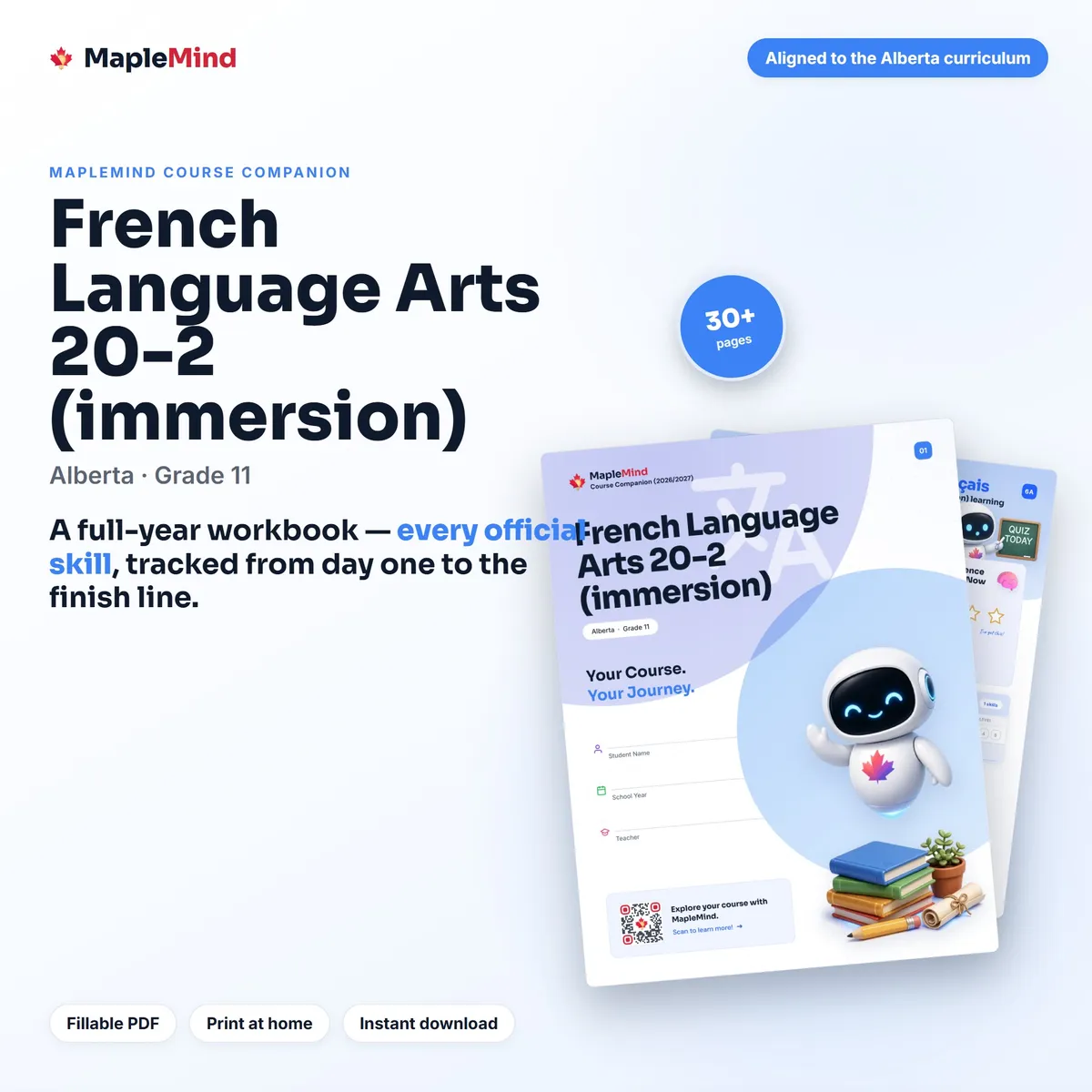 French Language Arts 20-2 (immersion) Course Companion workbook cover