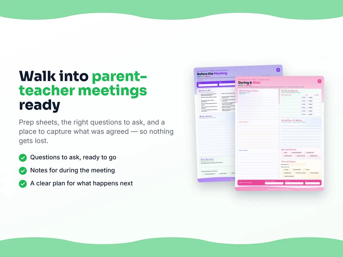Parent-teacher conference form — the questions to ask and space for what you agreed, for Chemistry 11