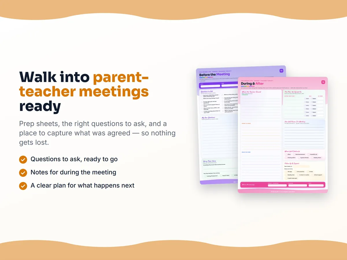 Parent-teacher conference form — the questions to ask and space for what you agreed, for English Language Arts 7