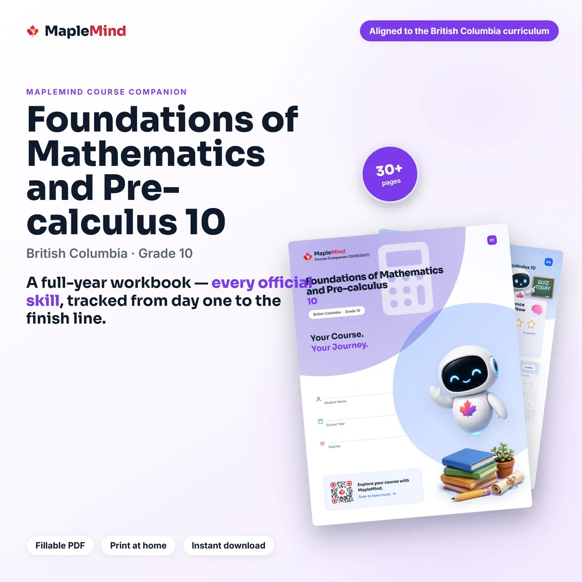 Foundations of Mathematics and Pre-calculus 10 Course Companion workbook cover