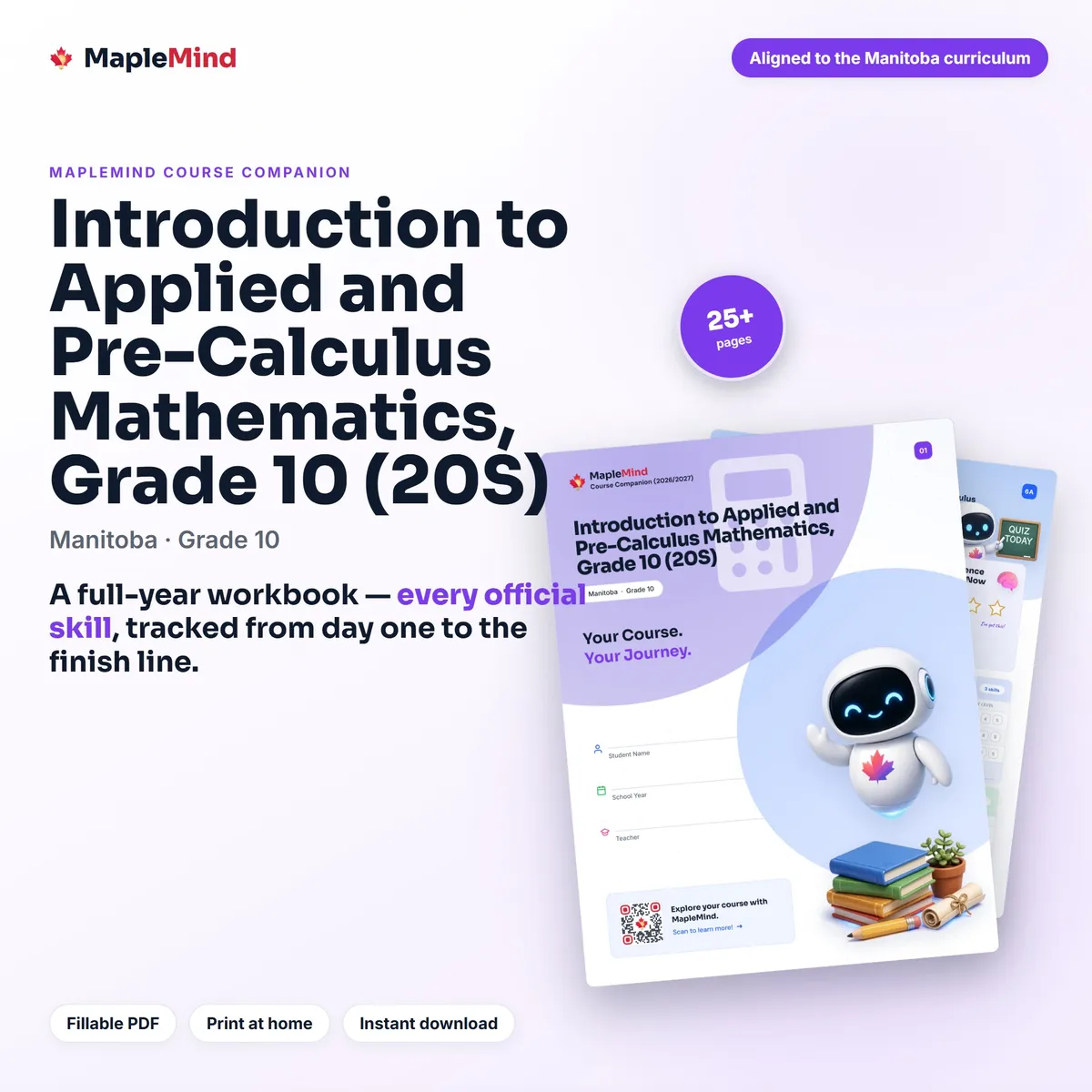 Introduction to Applied and Pre-Calculus Mathematics, Grade 10 (20S) Course Companion workbook cover