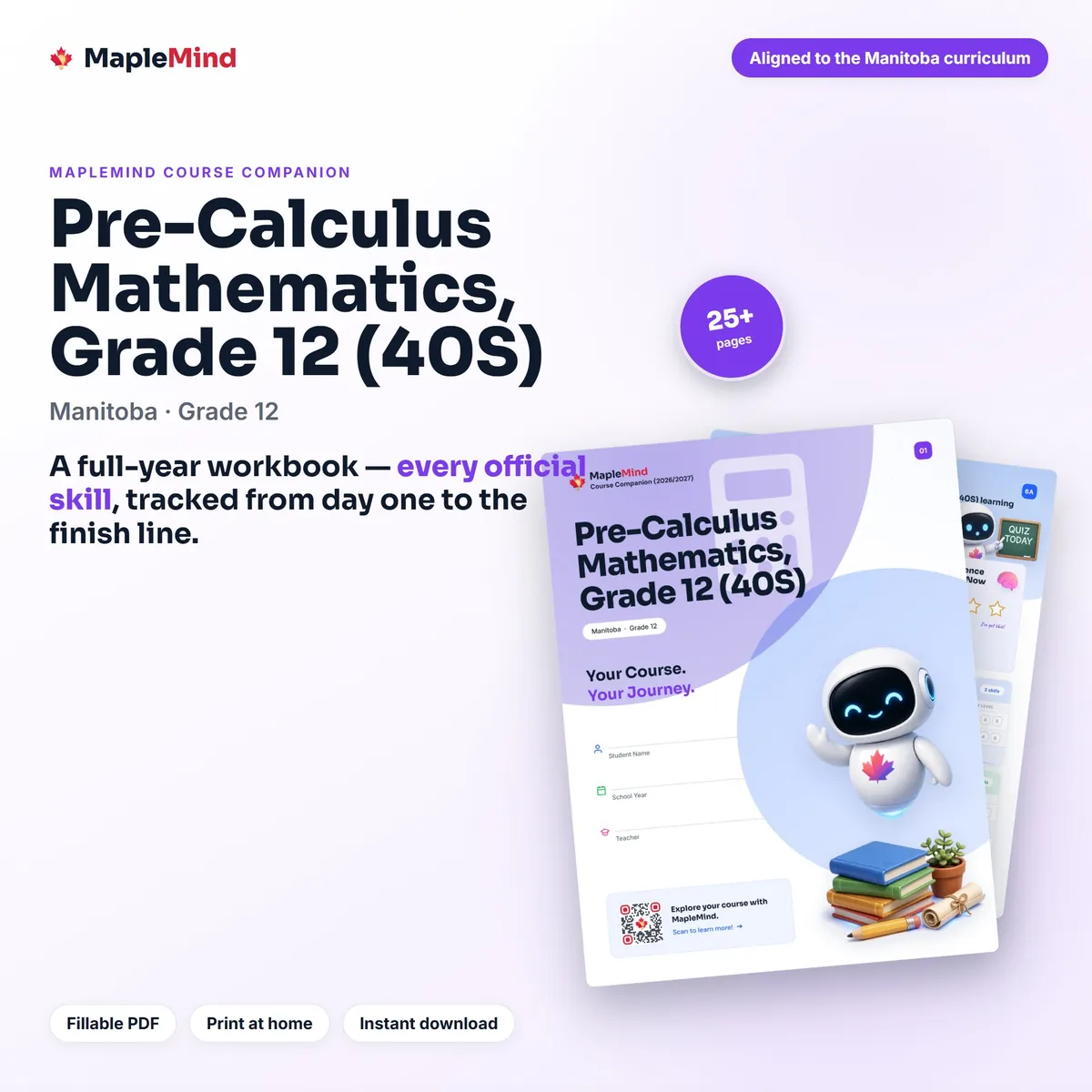 Pre-Calculus Mathematics, Grade 12 (40S) Course Companion workbook cover