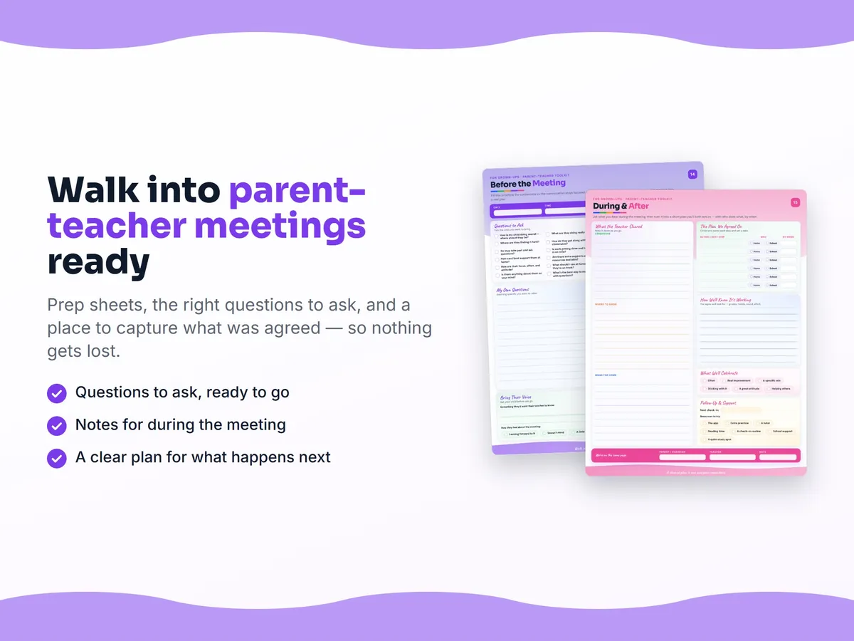 Parent-teacher conference form — the questions to ask and space for what you agreed, for Mathematics 10