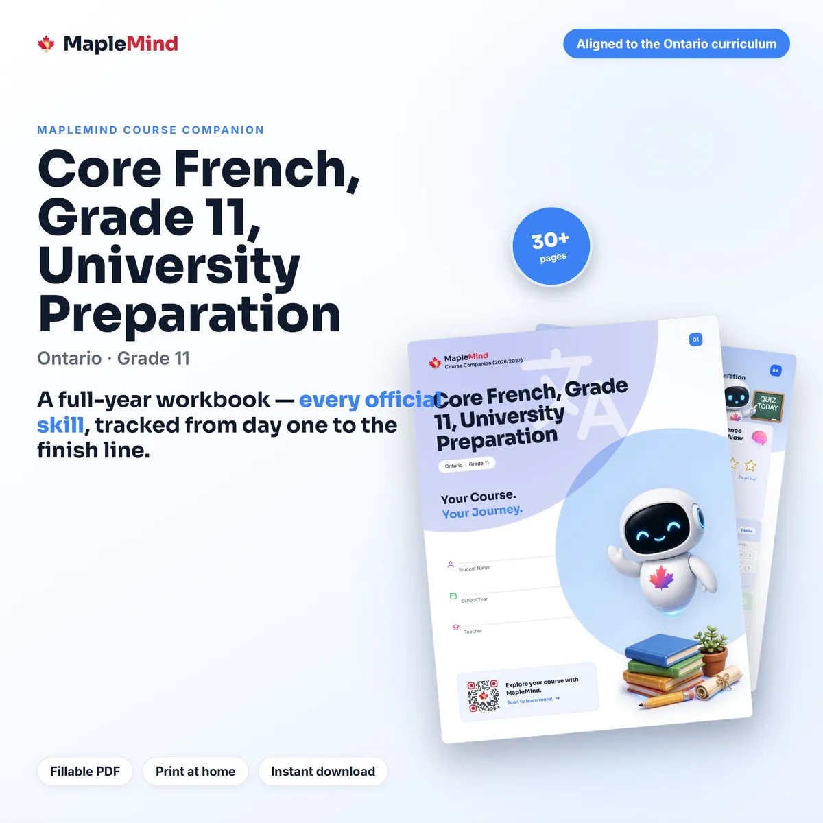 Core French, Grade 11, University Preparation Course Companion workbook cover