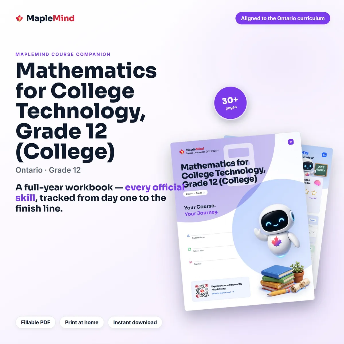 Mathematics for College Technology, Grade 12 (College) Course Companion workbook cover