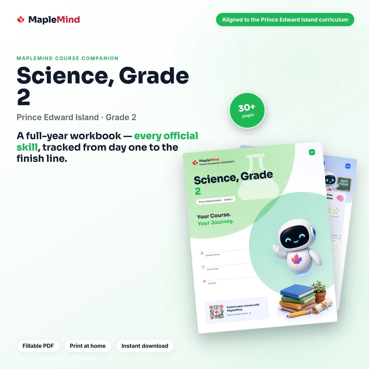 Science, Grade 2 Prince Edward Island student workbook and progress tracker — fillable PDF cover