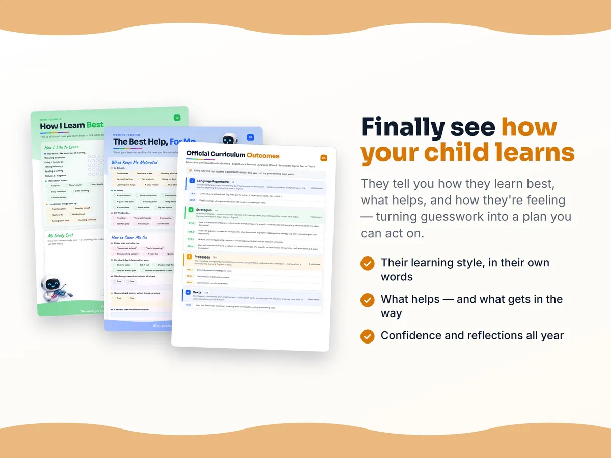 How I learn best — study habits and student reflection pages in the English as a Second Language (Core), Secondary Cycle Two — Year 1 workbook