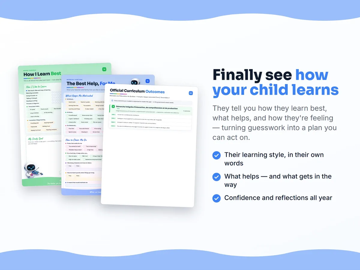 How I learn best — study habits and student reflection pages in the Français, langue seconde (Core), Secondary 1 workbook