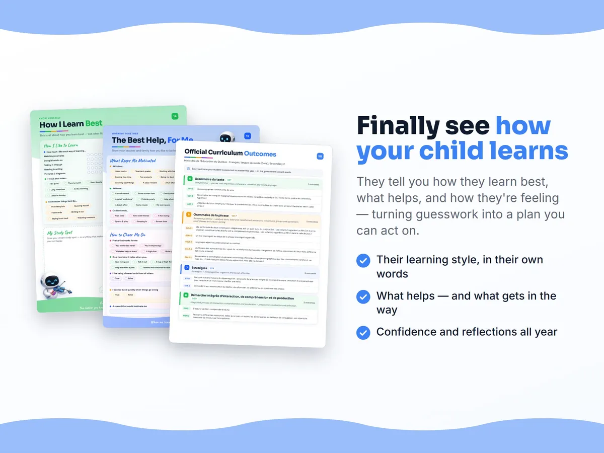 How I learn best — study habits and student reflection pages in the Français, langue seconde (Core), Secondary 2 workbook