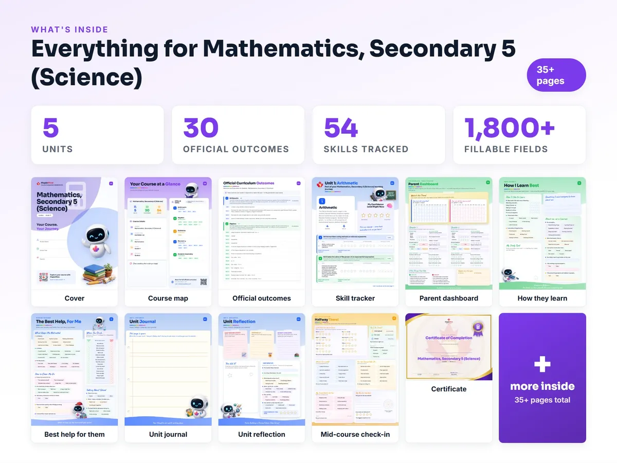 What's inside the Mathematics, Secondary 5 (Science) workbook — checklist, skills tracker, reflections, parent pages and certificate
