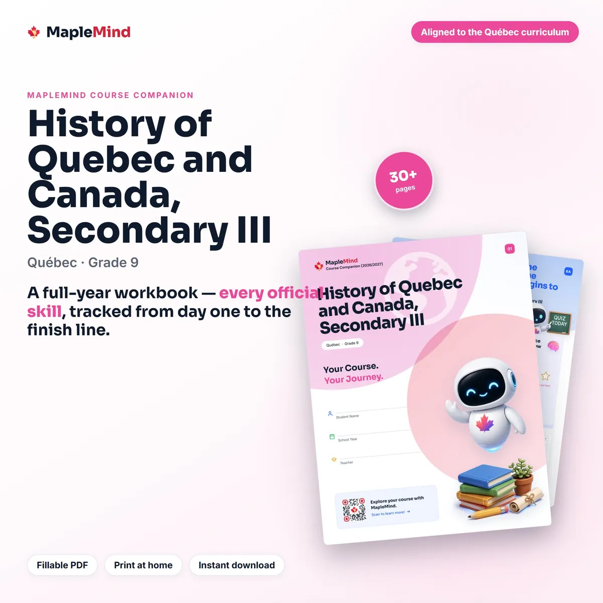 History of Quebec and Canada, Secondary III Course Companion workbook cover