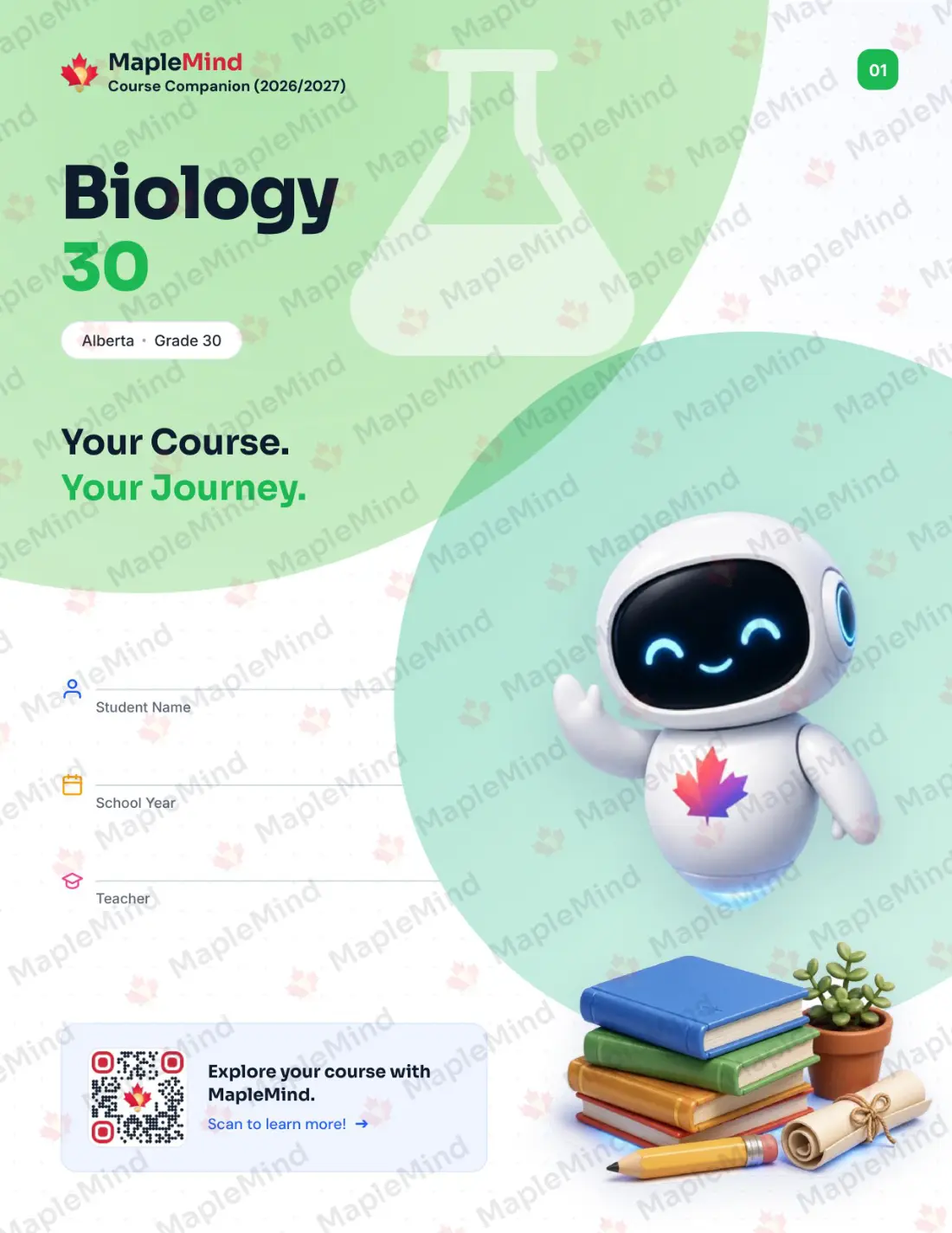 Page 1 of 33 from the Biology 30 Alberta Course Companion — workbook cover