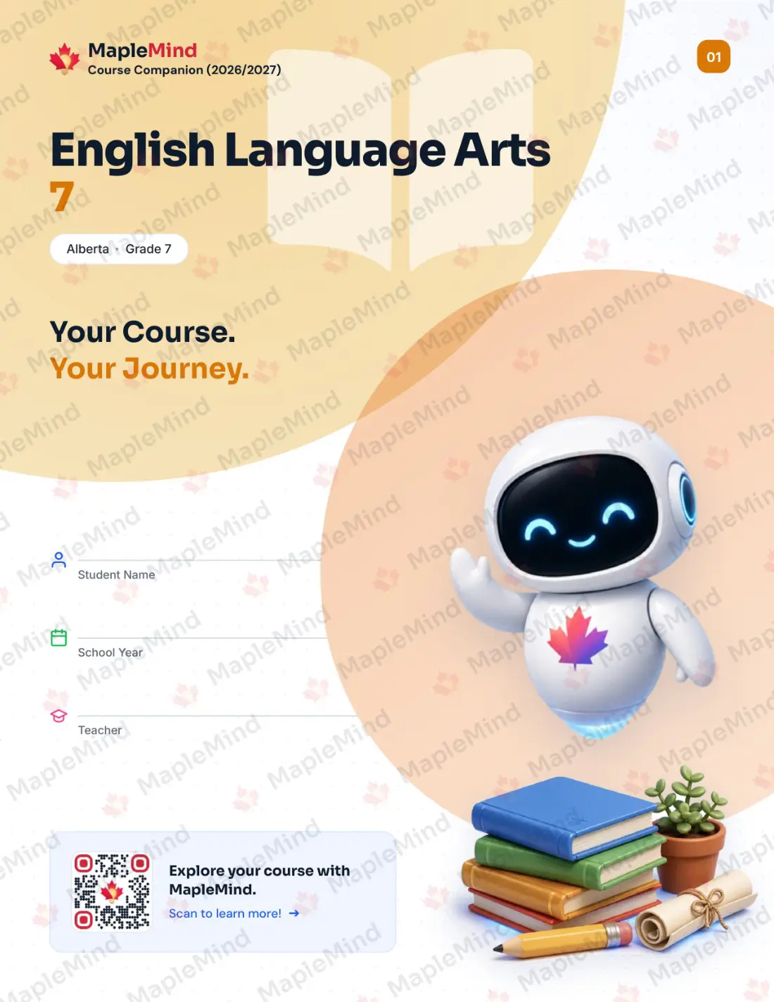 Page 1 of 31 from the English Language Arts 7 Alberta Course Companion — workbook cover