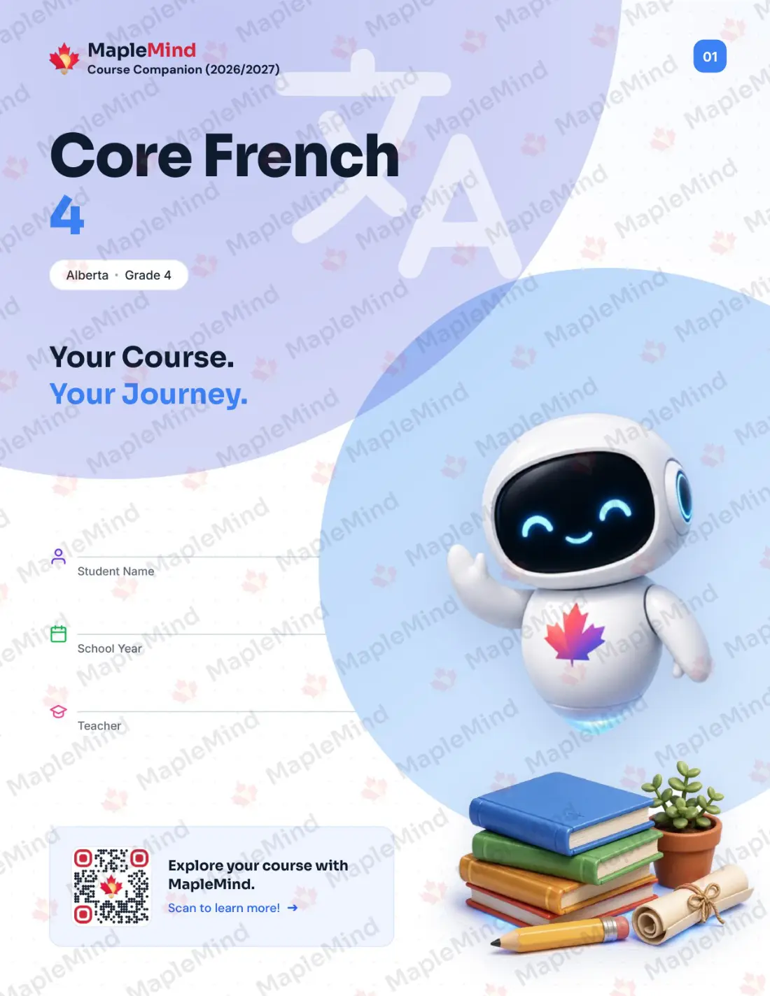 Page 1 of 26 from the Core French 4 Alberta Course Companion — workbook cover