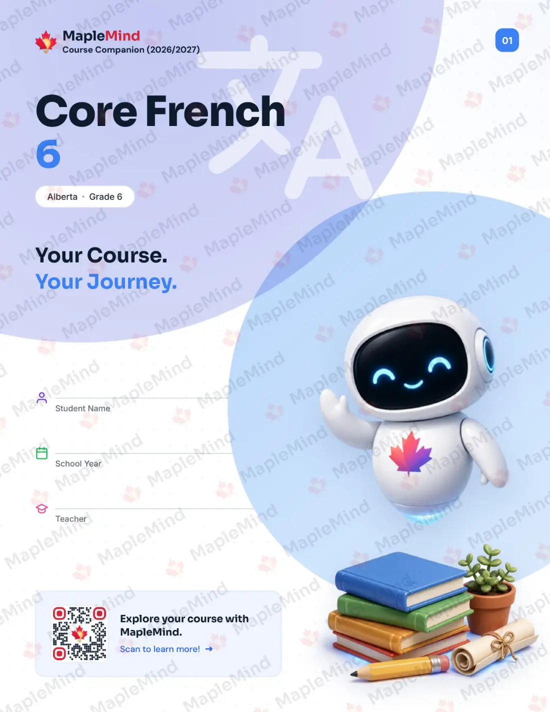 Page 1 of 35 from the Core French 6 Alberta Course Companion — workbook cover
