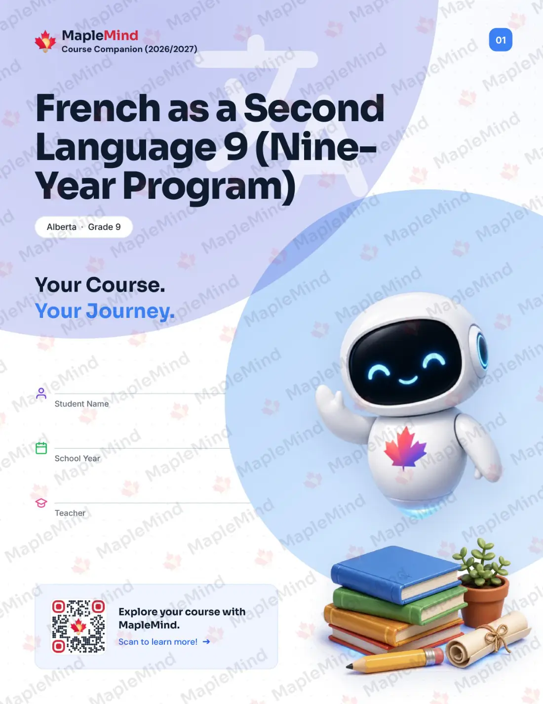 Page 1 of 35 from the French as a Second Language 9 (Nine-Year Program) Alberta Course Companion — workbook cover