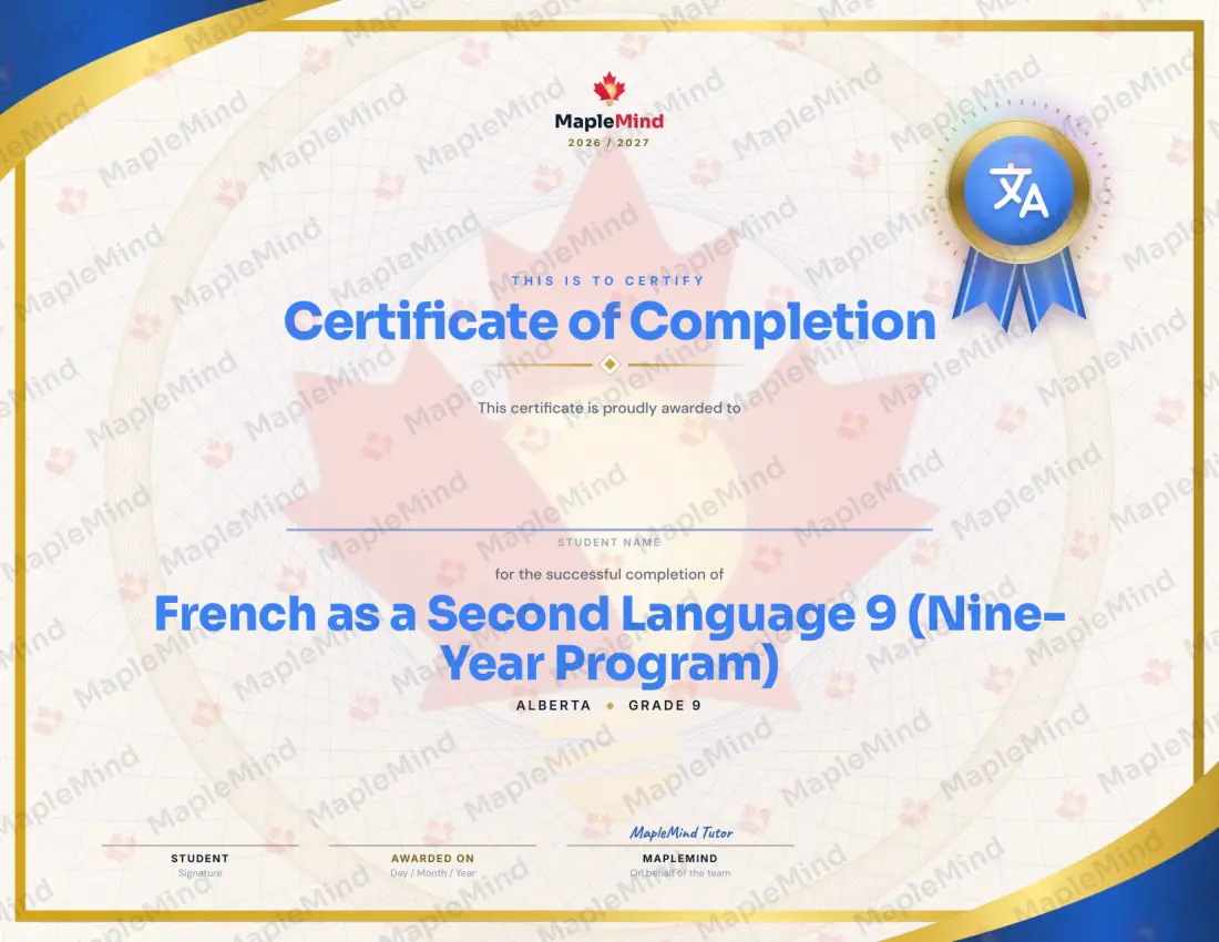 Page 35 of 35 from the French as a Second Language 9 (Nine-Year Program) Alberta Course Companion — year in review and certificate of completion