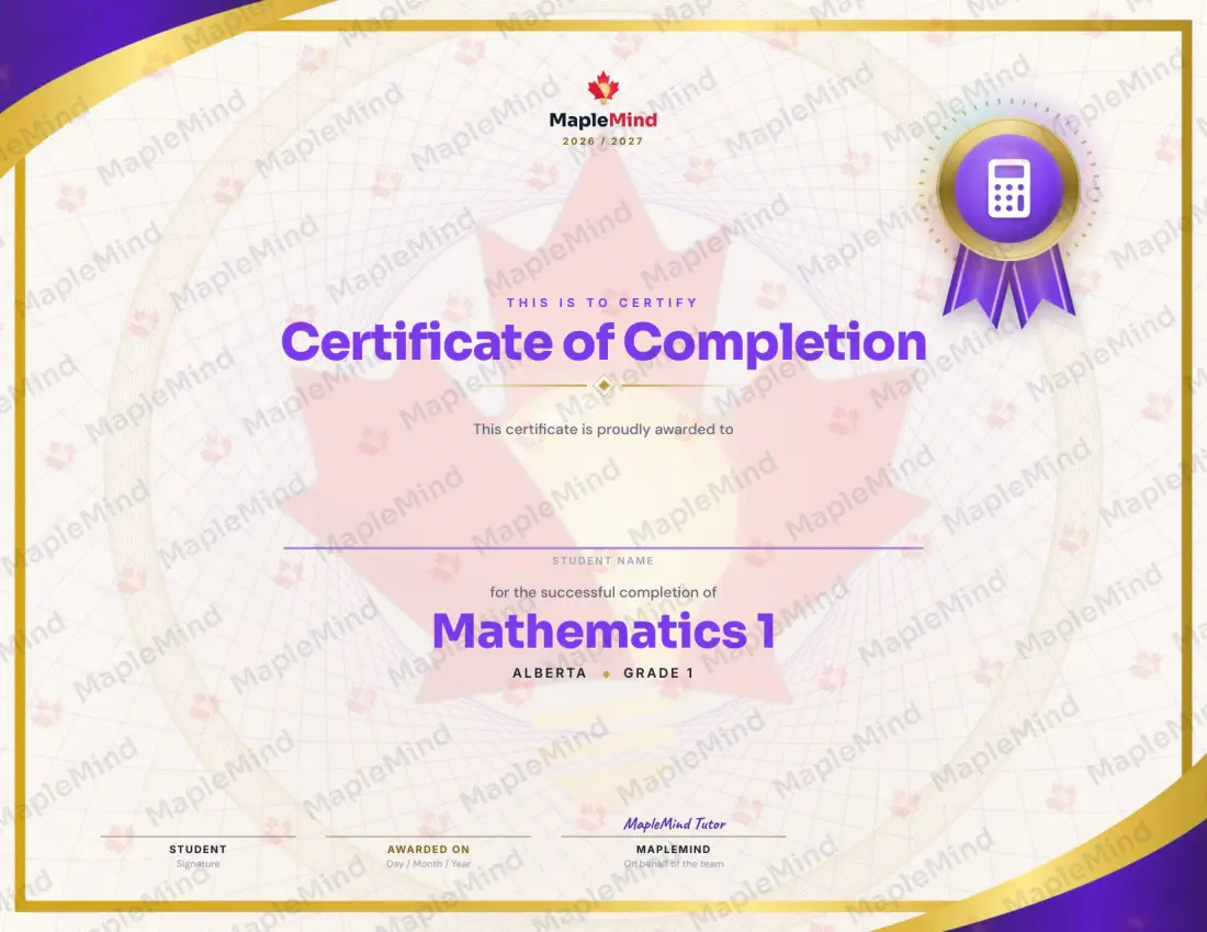 Page 34 of 34 from the Mathematics 1 Alberta Course Companion — year in review and certificate of completion