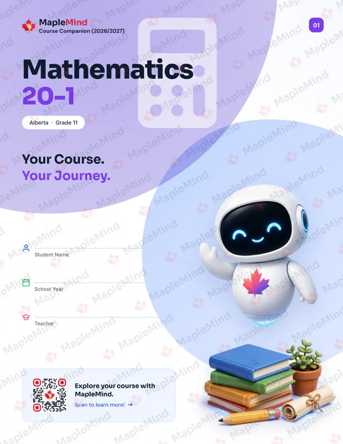 Page 1 of 30 from the Mathematics 20-1 Alberta Course Companion — workbook cover