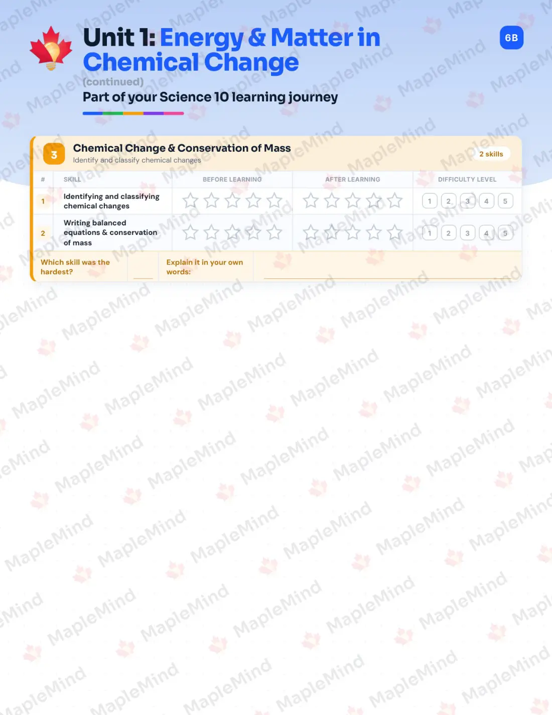 Page 7 of 30 from the Science 10 Alberta Course Companion — skills tracker with before and after self-assessment