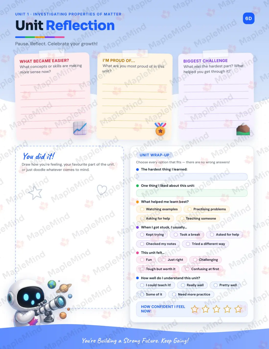 Page 9 of 29 from the Science 14 Alberta Course Companion — skills tracker with before and after self-assessment