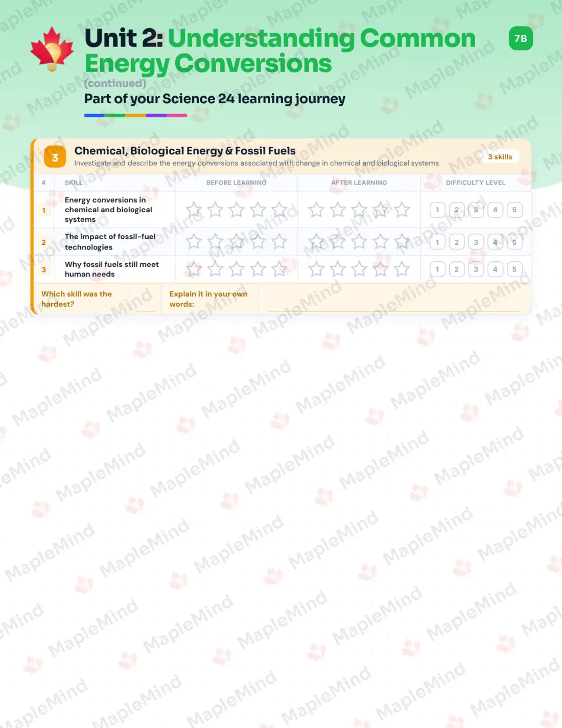 Page 10 of 30 from the Science 24 Alberta Course Companion — skills tracker with before and after self-assessment