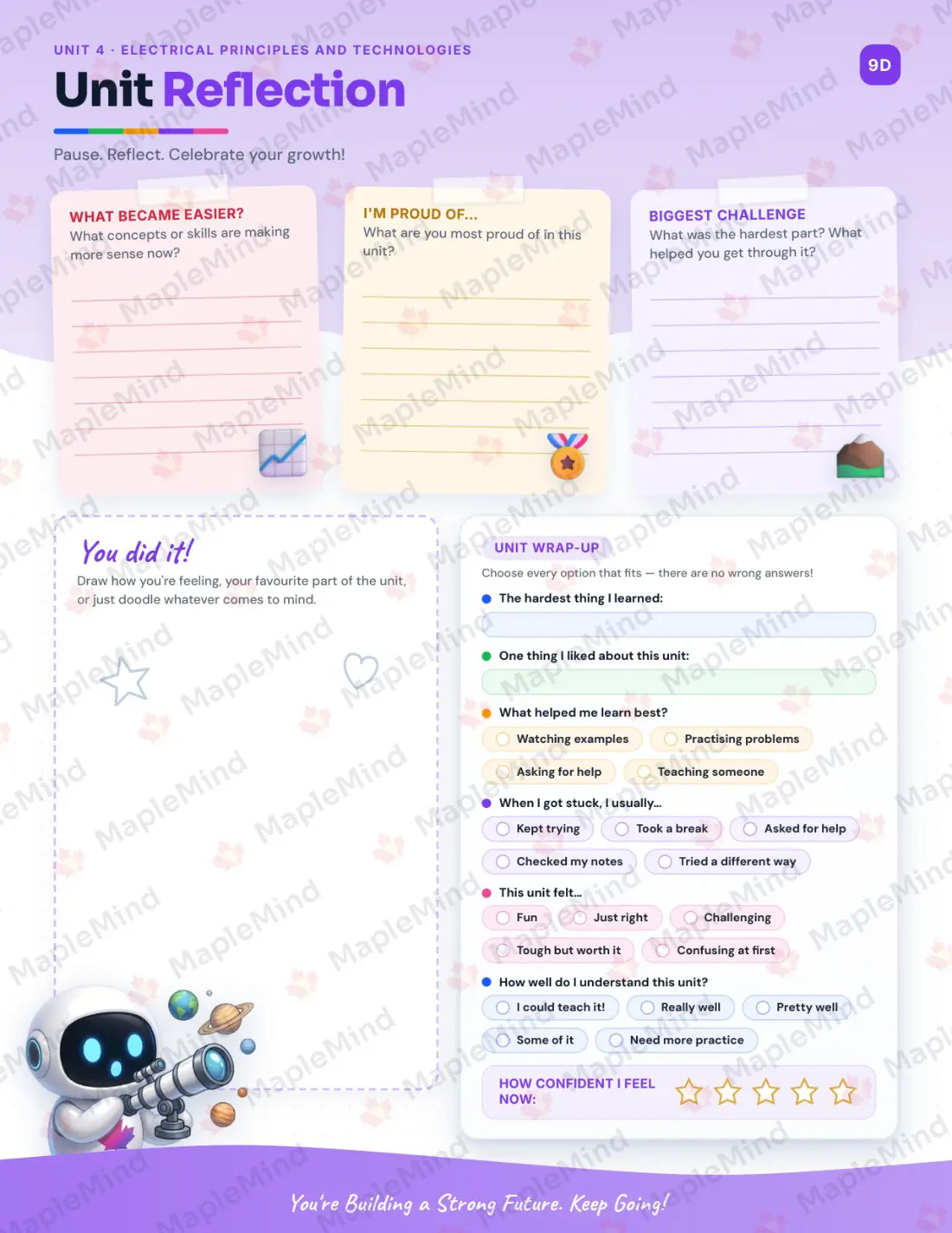 Page 22 of 36 from the Science 9 Alberta Course Companion — skills tracker with before and after self-assessment