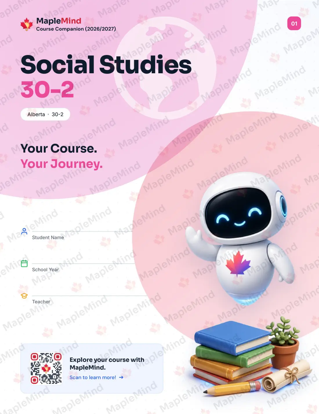 Page 1 of 29 from the Social Studies 30-2 Alberta Course Companion — workbook cover