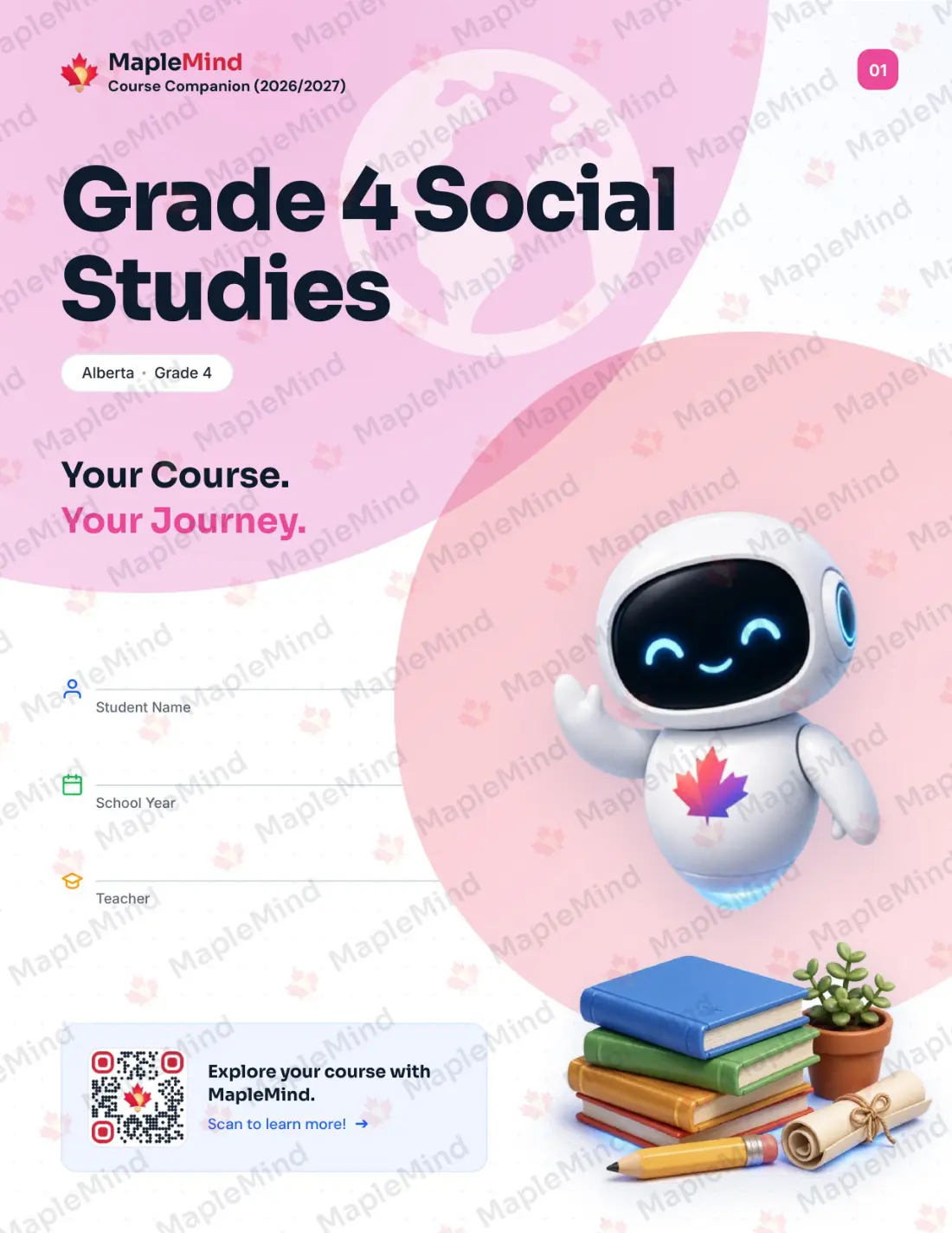 Page 1 of 24 from the Grade 4 Social Studies Alberta Course Companion — workbook cover