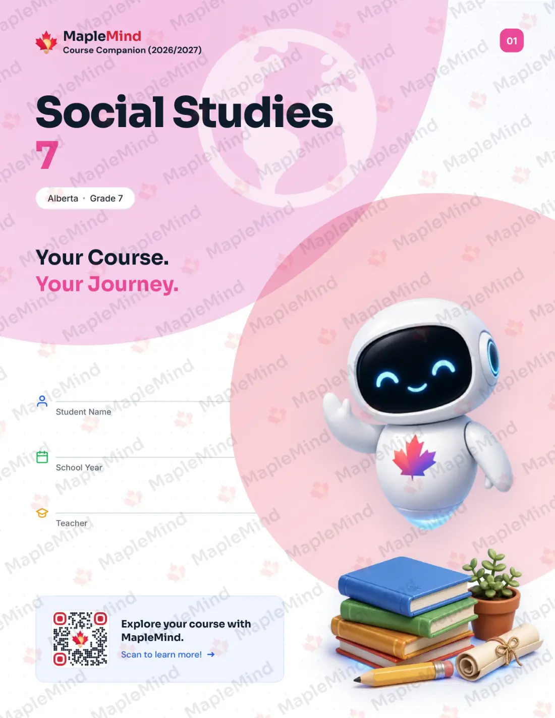 Page 1 of 22 from the Social Studies 7 Alberta Course Companion — workbook cover