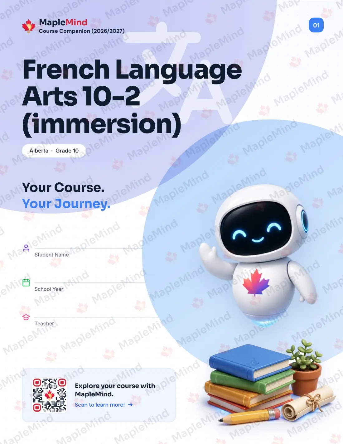 Page 1 of 30 from the French Language Arts 10-2 (immersion) Alberta Course Companion — workbook cover