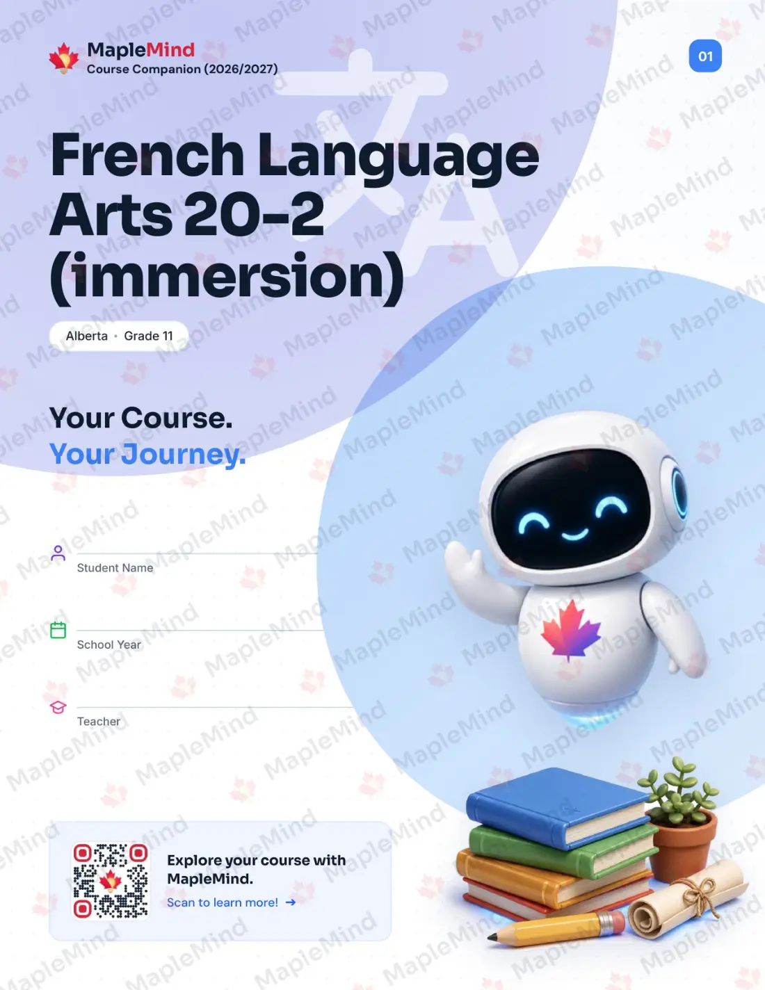Page 1 of 30 from the French Language Arts 20-2 (immersion) Alberta Course Companion — workbook cover