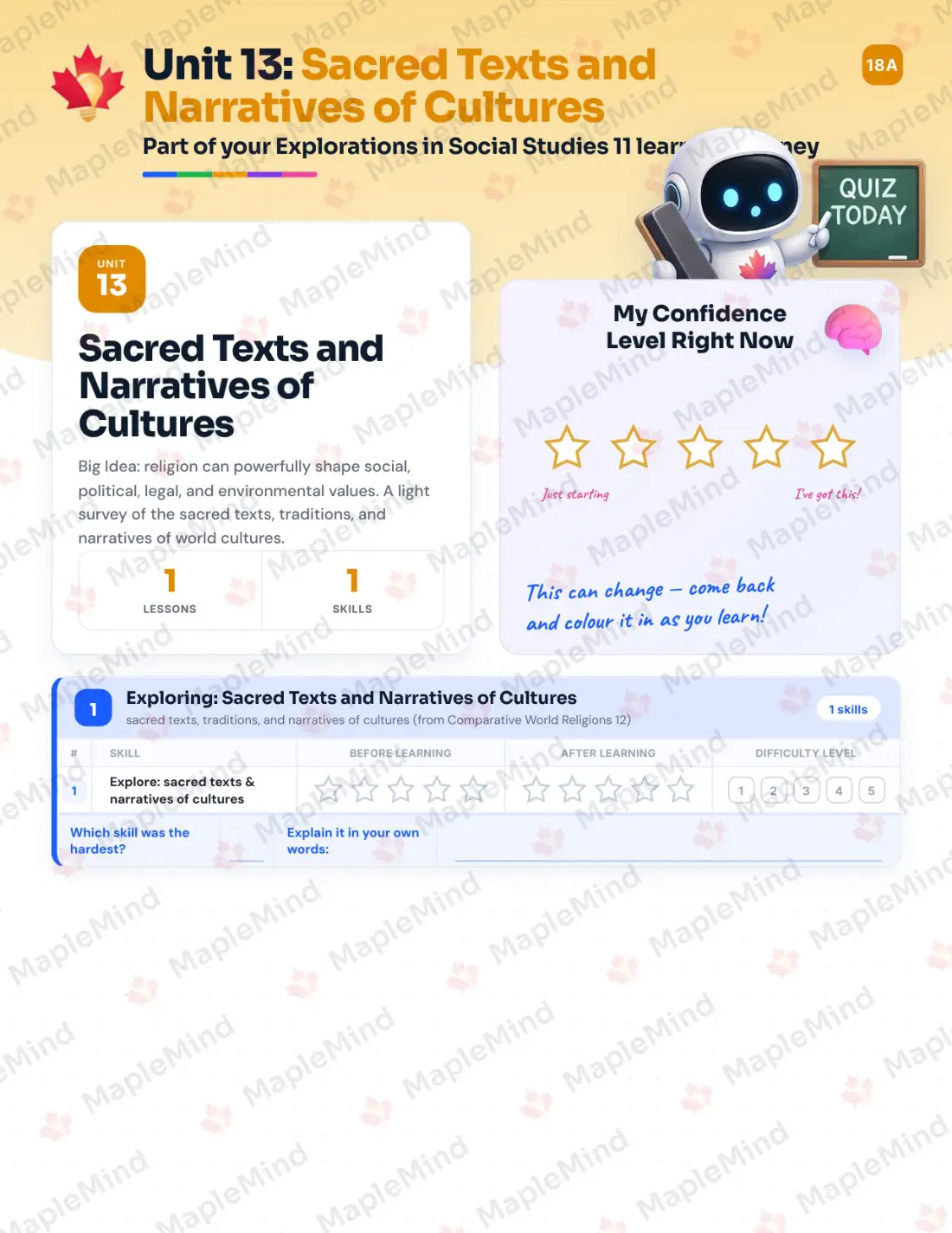 Page 44 of 63 from the Explorations in Social Studies 11 British Columbia Course Companion — skills tracker with before and after self-assessment