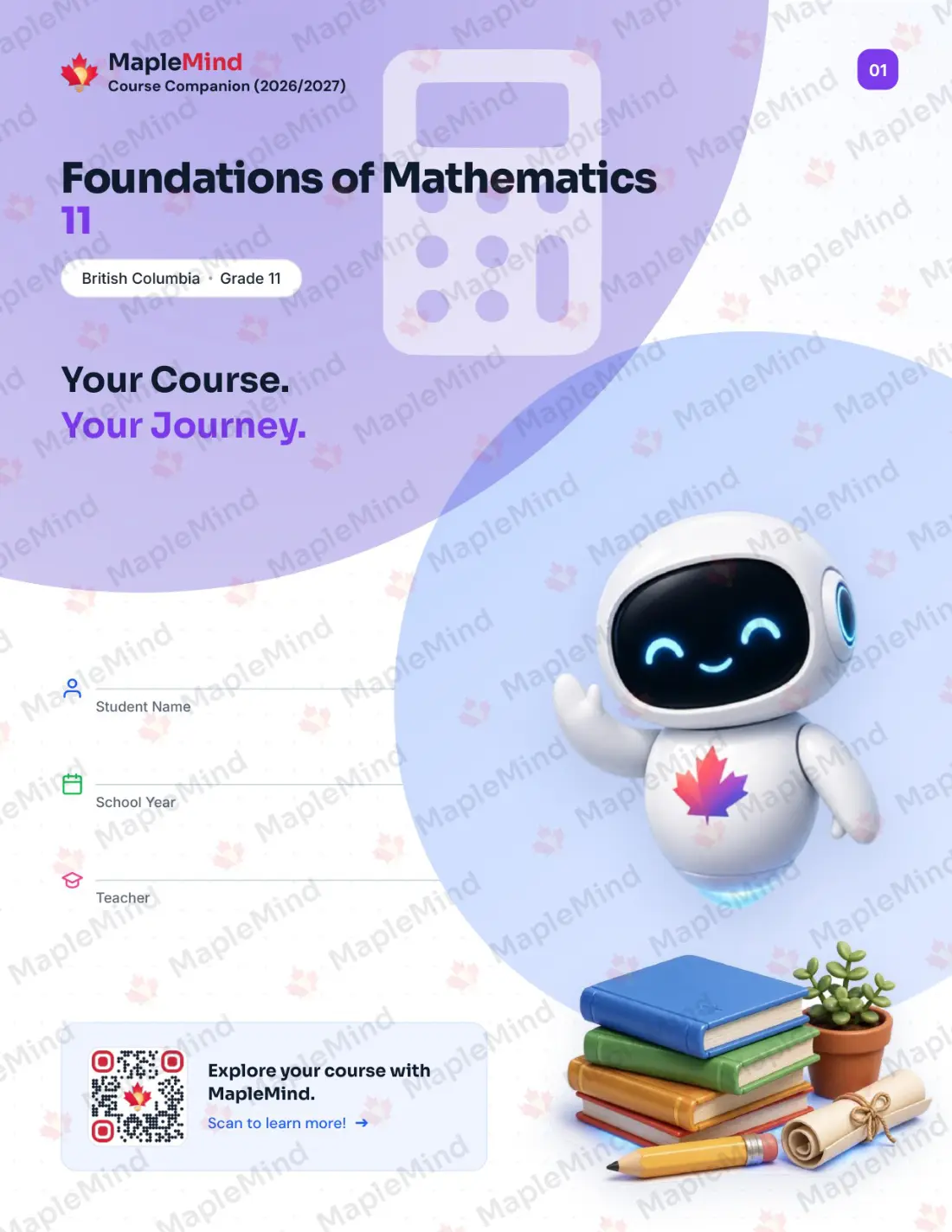Page 1 of 30 from the Foundations of Mathematics 11 British Columbia Course Companion — workbook cover