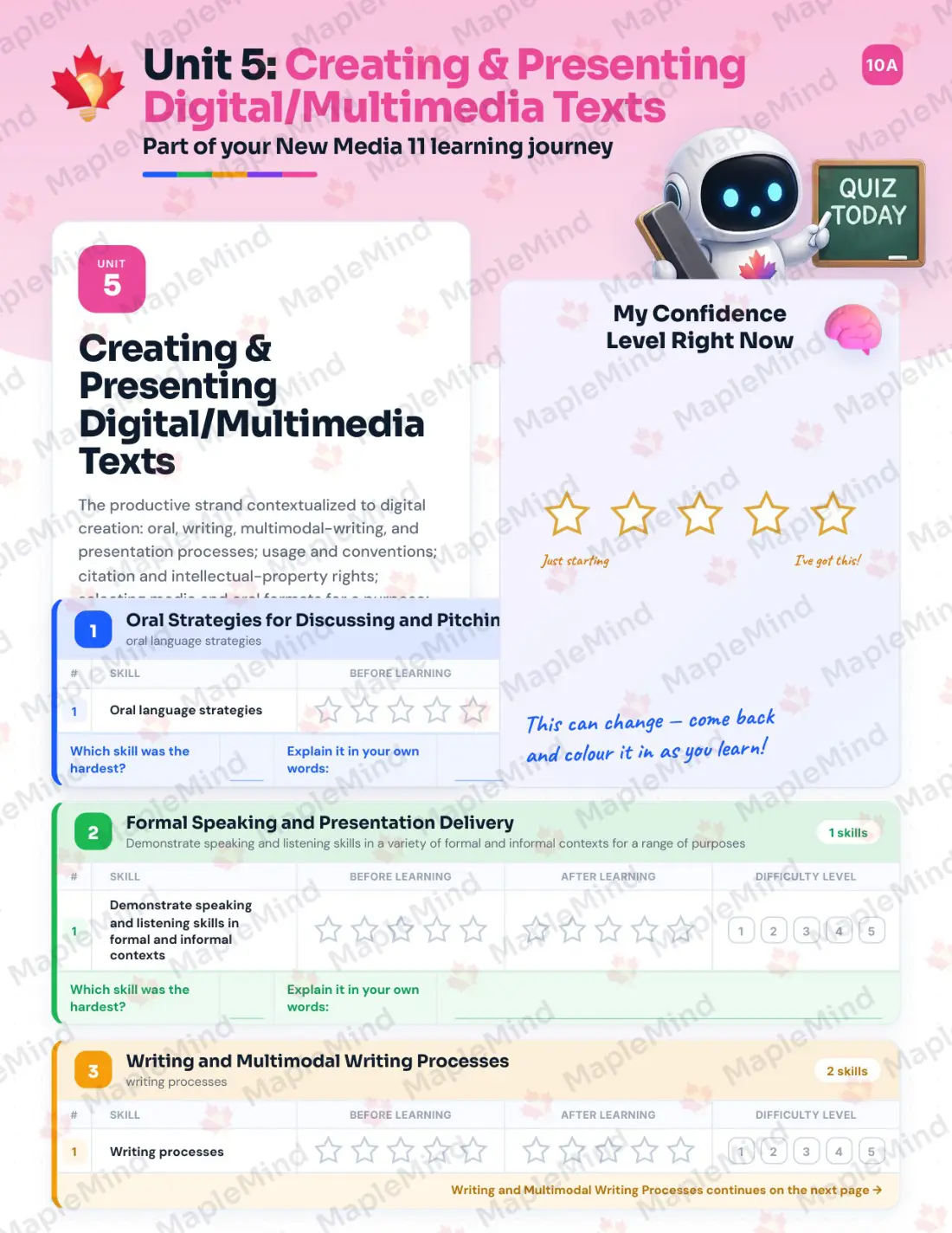 Page 26 of 41 from the New Media 11 British Columbia Course Companion — skills tracker with before and after self-assessment