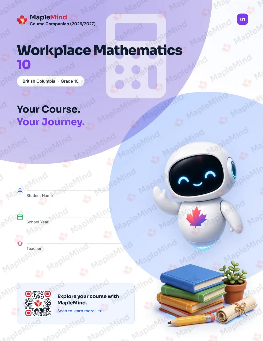 Page 1 of 30 from the Workplace Mathematics 10 British Columbia Course Companion — workbook cover