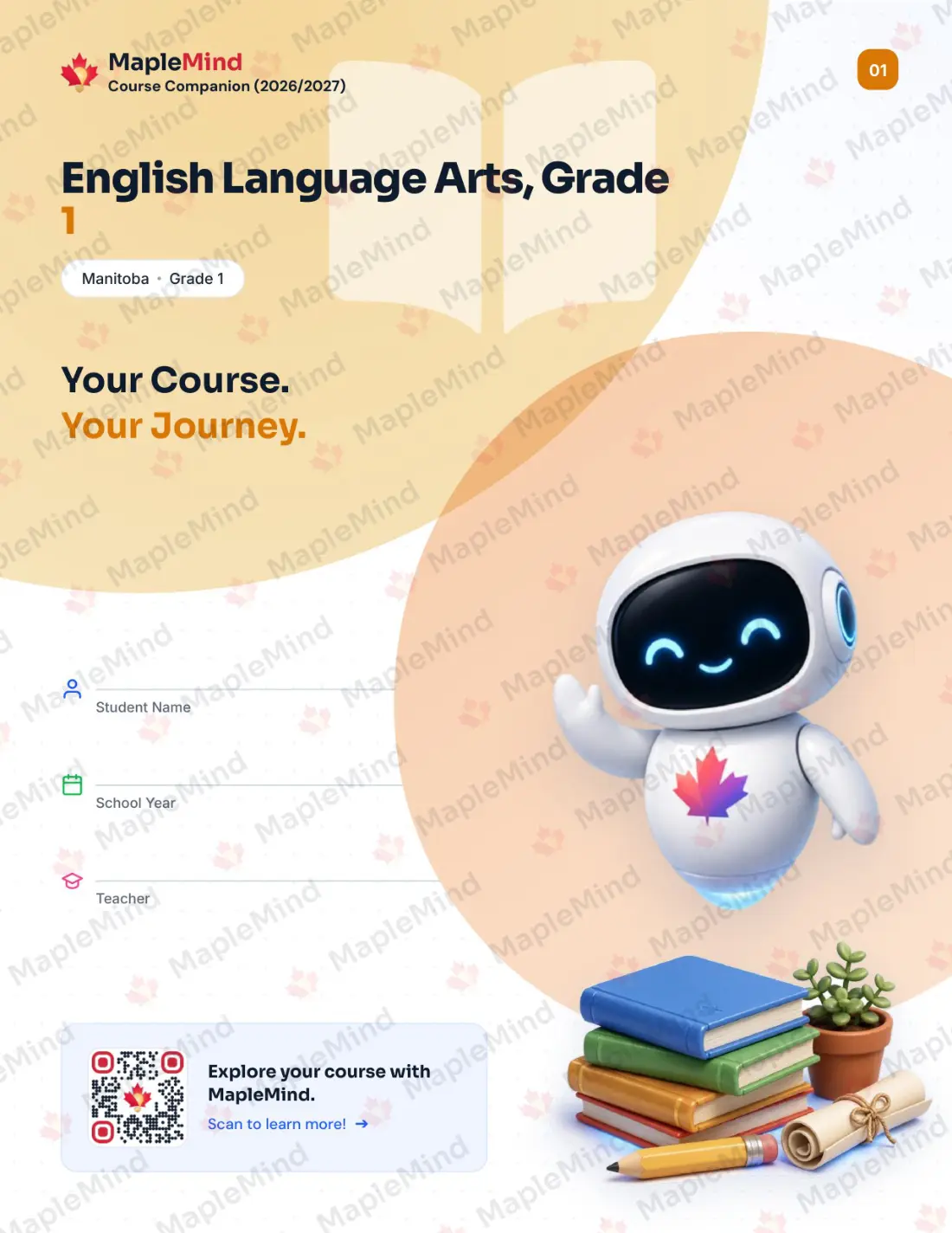 Page 1 of 37 from the English Language Arts, Grade 1 Manitoba Course Companion — workbook cover
