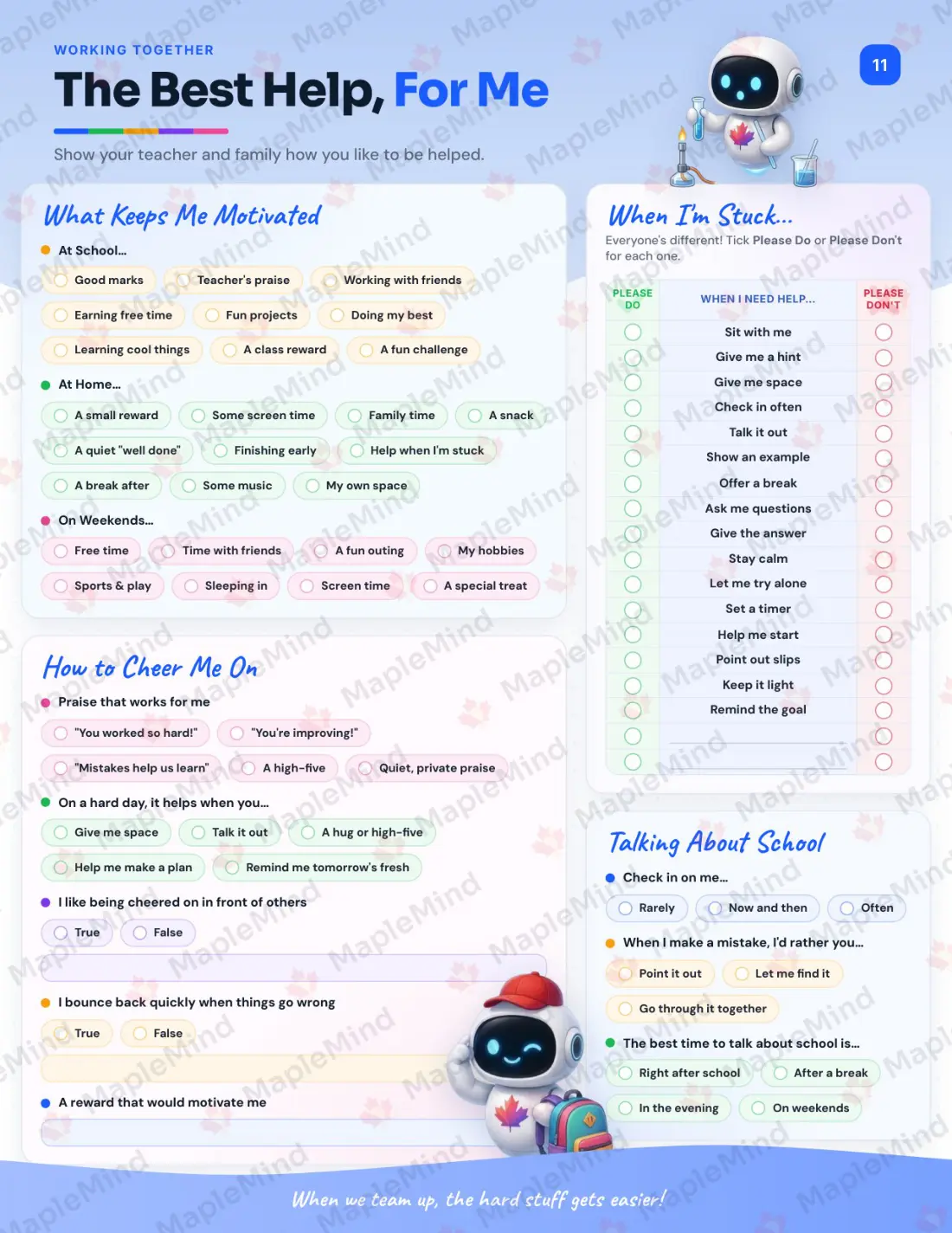 Page 20 of 28 from the Core French, Grade 7 Manitoba Course Companion — skills tracker with before and after self-assessment