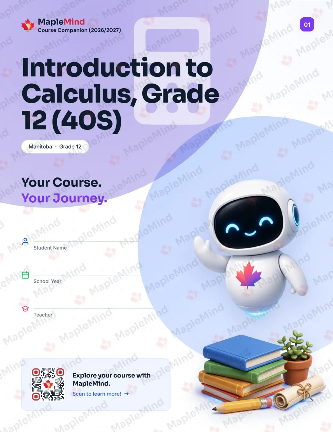 Page 1 of 30 from the Introduction to Calculus, Grade 12 (40S) Manitoba Course Companion — workbook cover