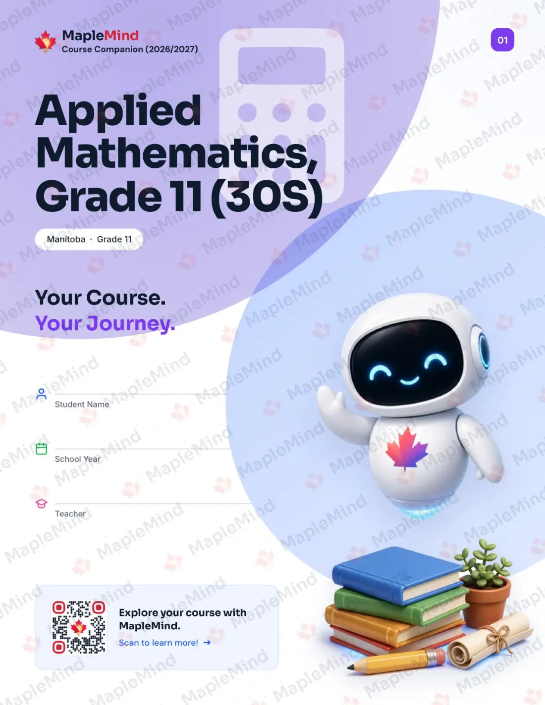 Page 1 of 33 from the Applied Mathematics, Grade 11 (30S) Manitoba Course Companion — workbook cover