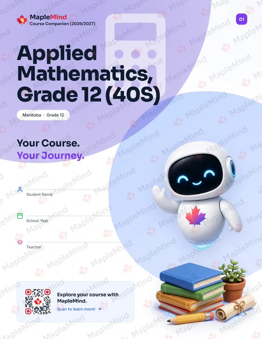 Page 1 of 37 from the Applied Mathematics, Grade 12 (40S) Manitoba Course Companion — workbook cover