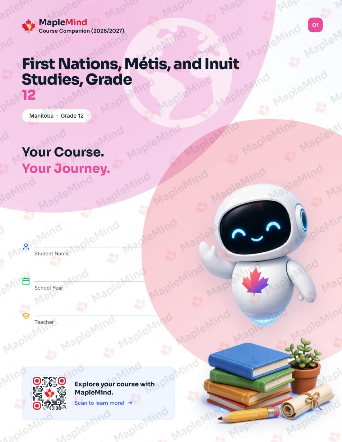 Page 1 of 34 from the First Nations, Métis, and Inuit Studies, Grade 12 Manitoba Course Companion — workbook cover
