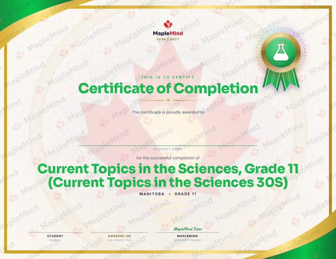 Page 26 of 26 from the Current Topics in the Sciences, Grade 11 (Current Topics in the Sciences 30S) Manitoba Course Companion — year in review and certificate of completion