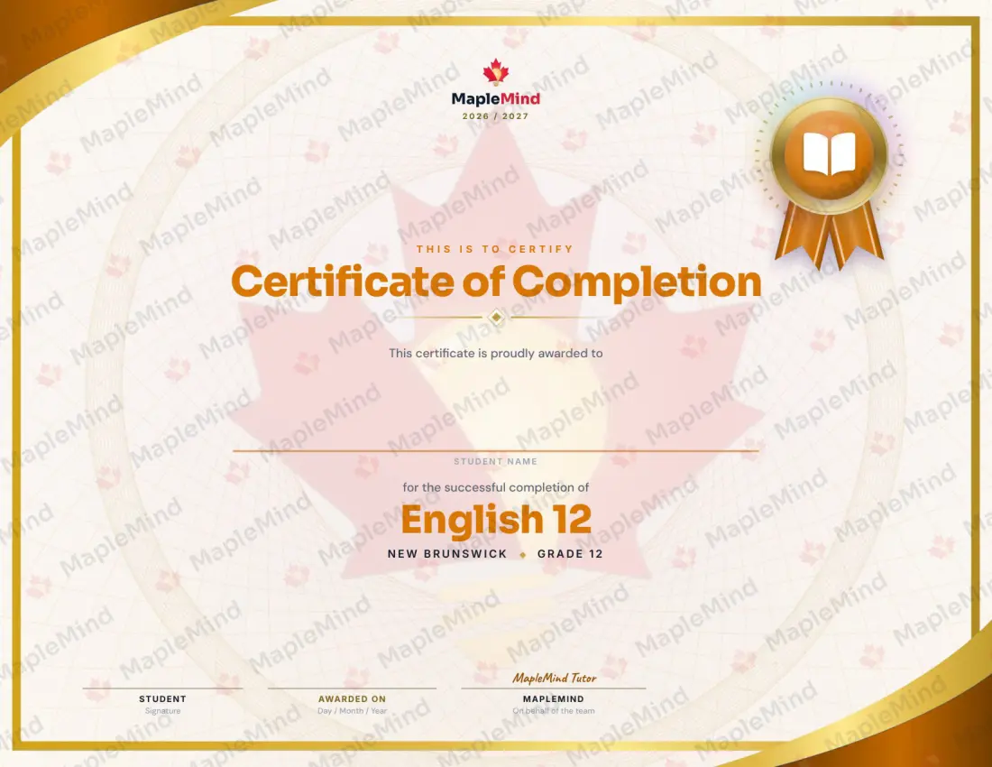Page 26 of 26 from the English 12 New Brunswick Course Companion — year in review and certificate of completion