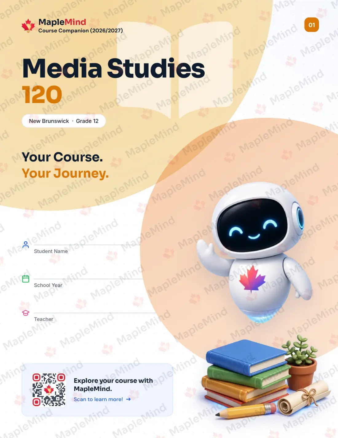 Page 1 of 23 from the Media Studies 120 New Brunswick Course Companion — workbook cover