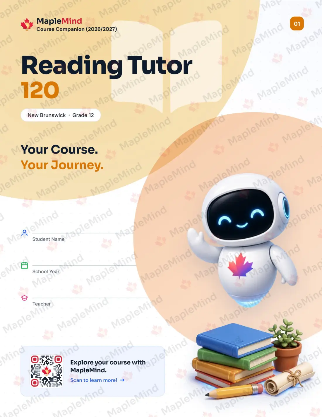 Page 1 of 23 from the Reading Tutor 120 New Brunswick Course Companion — workbook cover