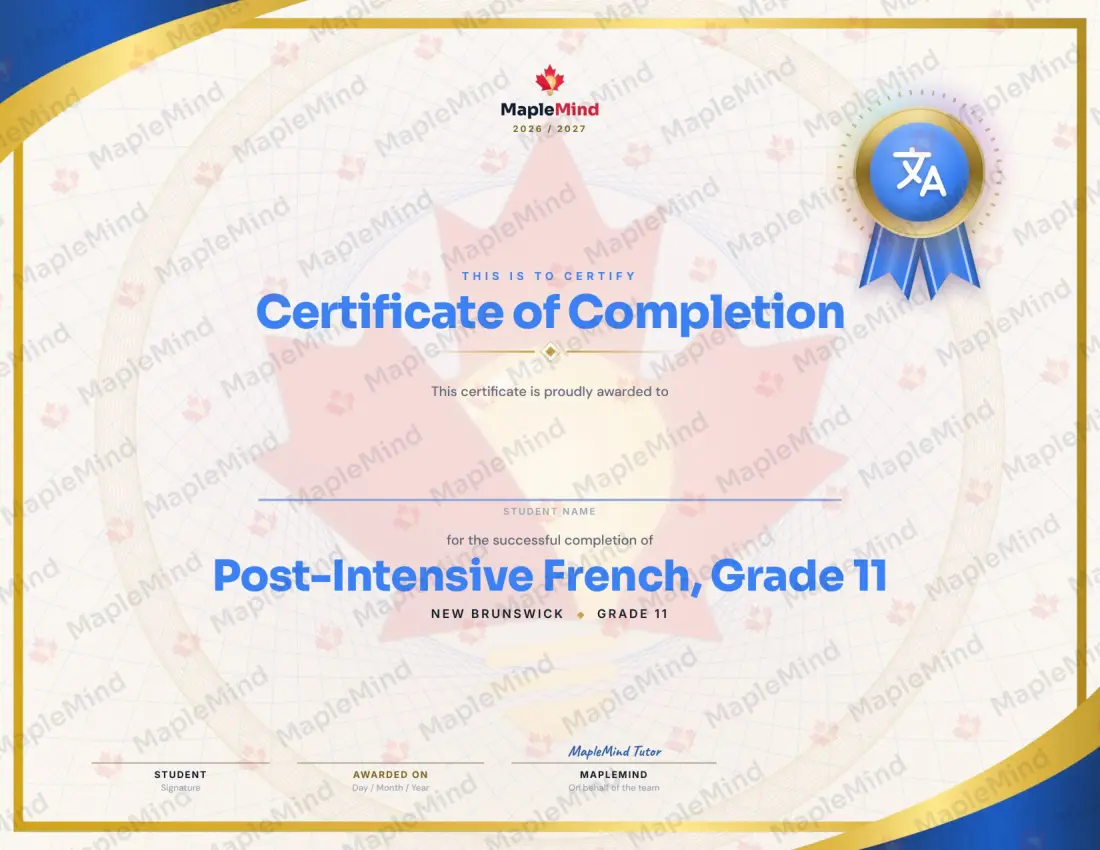 Page 26 of 26 from the Post-Intensive French, Grade 11 New Brunswick Course Companion — year in review and certificate of completion