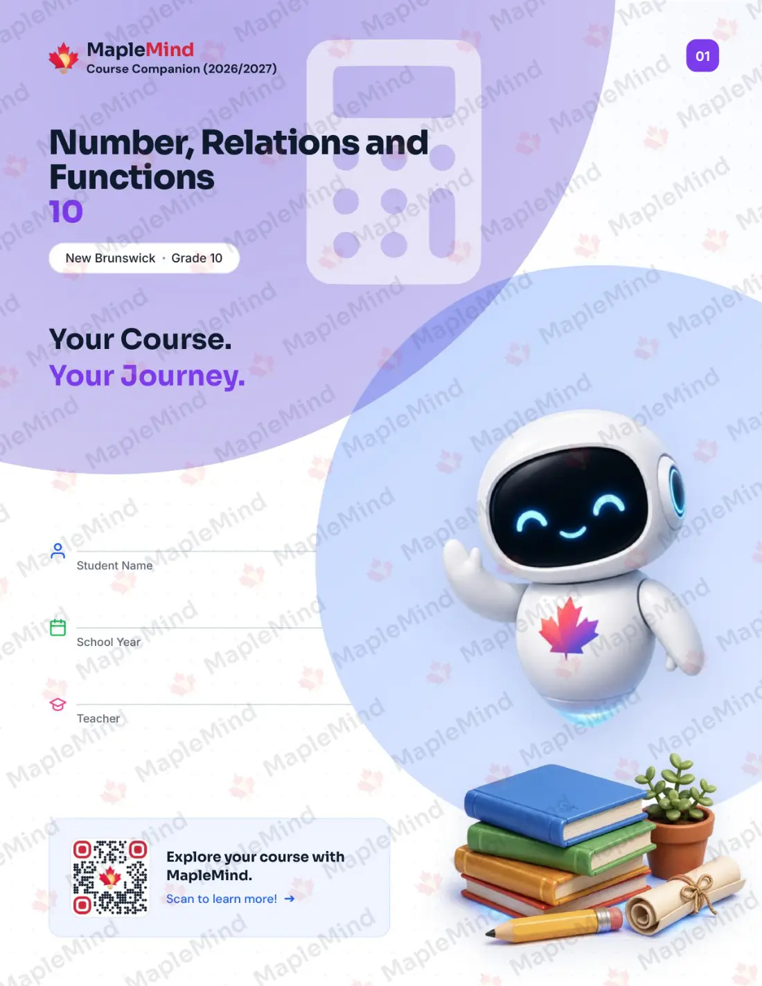 Page 1 of 23 from the Number, Relations and Functions 10 New Brunswick Course Companion — workbook cover