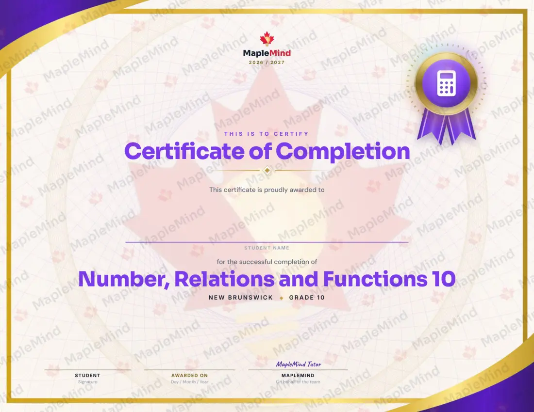 Page 23 of 23 from the Number, Relations and Functions 10 New Brunswick Course Companion — year in review and certificate of completion